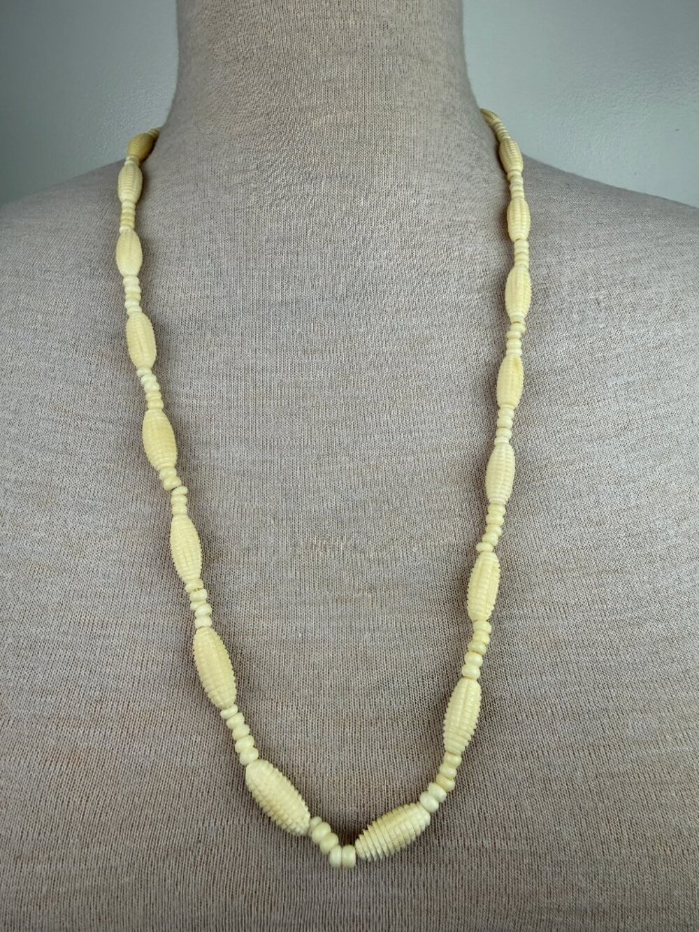 Vintage Carved Corn Cob Beaded Necklace  Pullover  - no clasp 31"